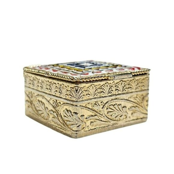 Vintage Ornate Trinket Pill Box‎ Intricate Mosac Tile Filigree Detail Italy - Picture 3 of 11